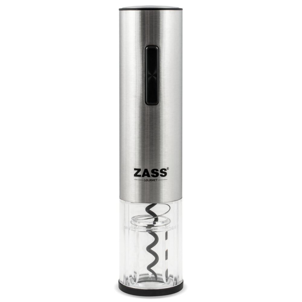 Set deschizator de vin electric Zass Gourmet ZEWS 03, Materiale ABS si PC, Incarcare USB, Accesoriu taiere folie, Picurator si dop de vidat, Argintiu, Resigilat/Reconditionat